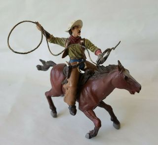 Retired Set - Papo Wild West Western Cowboy Lasso Roper With Saddled Horse 1999