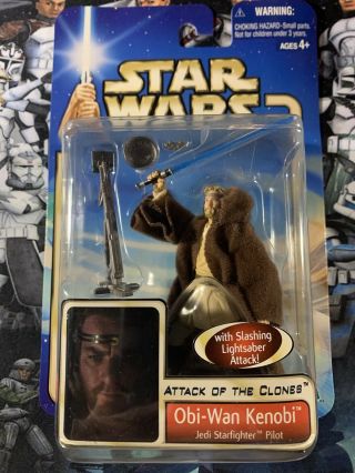 2002 Hasbro Obi - Wan Kenobi Jedi Pilot Star Wars Attack Of The Clones Figure