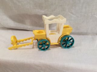 Vintage Fisher Price Yellow White Horse Drawn Carriage With Horse Harness