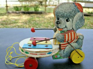 Vintage Old Antique 1952 Fisher - Price 739 Poodle Zilo Plays Zilo While Walking