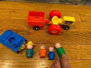 Vintage Fisher Price Little People Yellow Tractor And Wagon,  People