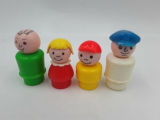 Vintage Fisher Price Little People Dad,  Boy,  Girl And Mailman Figures