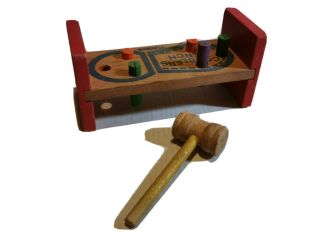 Vintage 1950s Playskool Cobblers Wooden Bench Toy Hammer 1 Peg Missing