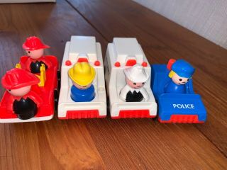 Little People Vintage 2 Ambulances,  Police Car & Fire Truck With Figures