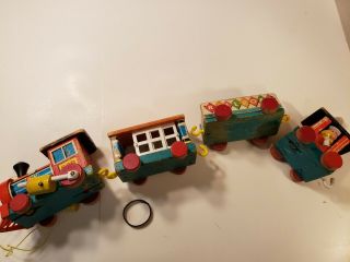 Fisher Price Huffy Puffy Wooden Train Vintage Set 999 Pull Toy