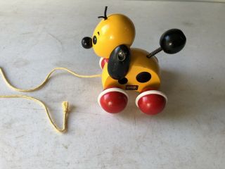 Vintage 1960 Brio Yellow Wood Dog Pull Toy Made In Sweden