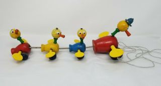 Vintage Fisher Price Pull Toy Wood 1956 Mom & Duck Babies Gabby Goofies