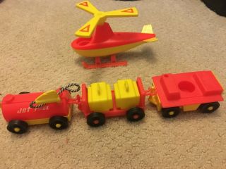 Vintage Fisher Price Little People Helicopter And Airport Luggage/gas Cars