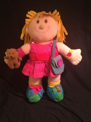 I Play Learn To Dress Soft Plush Girl Doll W/ Purse & Bear Iplay - Complete