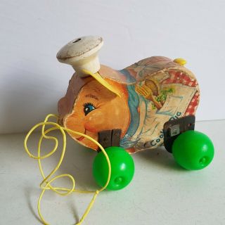 Fisher Price Pull Toy 1965 Wood Pig Vintage