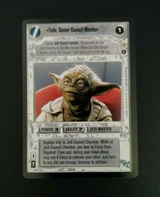Star Wars Ccg Yoda,  Senior Council Member Card [coruscant] - Jedi Htf Rare