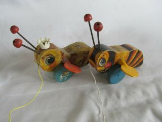 Vintage Fisher Price Queen Buzzy Bee And Buzzy Bee Pull Toys