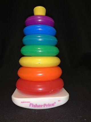 Vtg Fisher Price Rock - A - Stack 627 Toy 7 Rainbow Rings