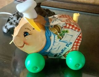Vintage Fisher - Price Cookie Pig Wooden Pull Toy
