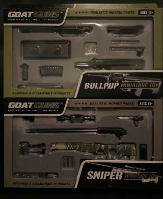 (2) Goatguns Mini Sr Sniper Rifle Camo & Bullpup 1:3 Scale Die Cast Model Toy