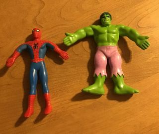 Vintage Marvel 1989 The Hulk & Spiderman Just Toys 6” Bendable Figures.