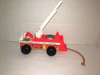Vintage 1968 Fisher - Price Little People Wooden 720 Fire Engine Fire Truck Euc