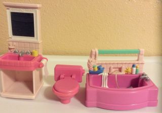 Fisher Price Loving Family 1999 3 Piece Dollhouse Bathroom Set Pink