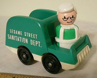 Vintage Fisher Price Little People Sesame Street Sanitation Dept.  Truck & Man
