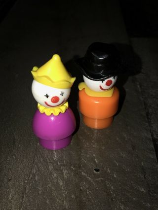 Vintage Fisher Price Little People 2 Clowns purple body Circus & orange Rodeo 2