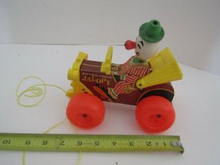 Vintage Fisher Price Pull Toy Jalopy 724 Clown Bobble Head Driver Wood Wooden
