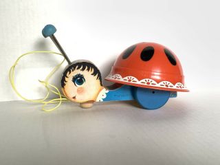 Vintage 1961 Fisher Price Ladybug 658 Pull Toy String Cute