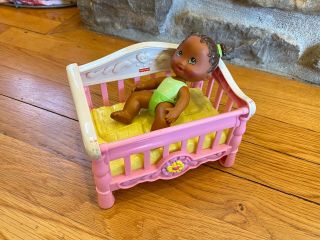 Fisher Price Snap N Style Baby & Pink Crib For Doll Nursery Furniture Toy