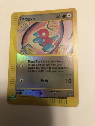 Porygon 103b/147 Aquapolis Set Reverse Holo Pokemon Card Vintage Vtg Rare 2002