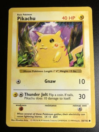 Pokemon - Pikachu (red Cheeks) - Base Set Shadowless 58/102 - Common - Lp