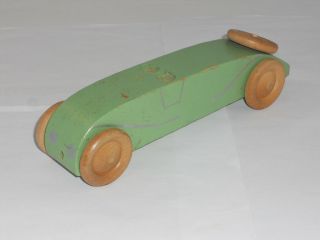 Vintage Wooden Toy Car W/ Wood Wheels Ohio 1944 Tag Painted On Rear