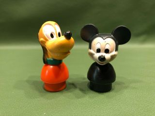 Vintage Fisher Price Little People Disney Micky Mouse & Pluto With Hex Screws