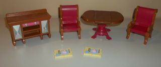 Fisher Price Loving Family - Dining Room - Drop Leaf Table,  Chairs,  Buffet