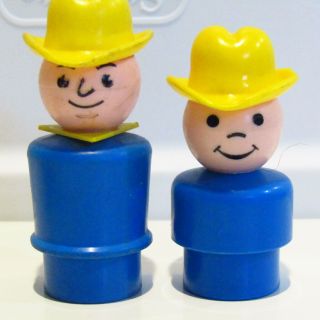 Vintage Fisher Price Little People Blue Cowboy Son Boy Yellow Hat