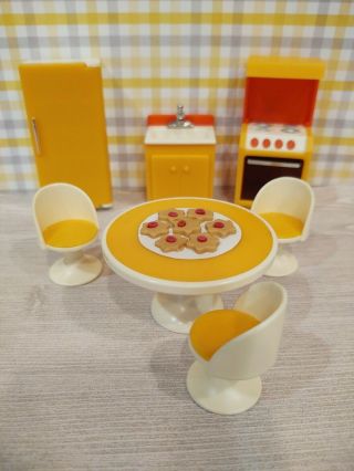 Vintage F - P Toy Kitchen Set Miniature Dollhouse Furniture Plastic Fisher Price