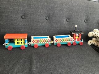 Vintage Fisher Price Huffy Puffy Wooden Train Pull Toy 4 Cars