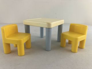 Vintage Little Tikes Dollhouse Furniture Table And 2 Yellow Chairs
