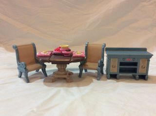 Fisher Price Loving Family Dollhouse Dining Room Drop Leaf Table Furniture Set