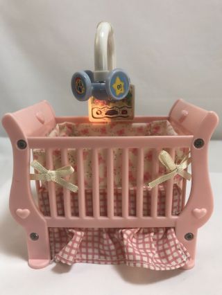 Fisher Price Loving Family Dollhouse Crib Lightw Music Pink Fabric Skirt