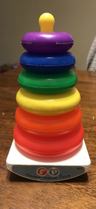 Vintage 1980s Fisher Price 627 Rock A Stack Stacking Ring Toy 6 Plastic Rings
