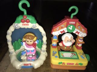 Fisher Price Little People Christmas Ornament Toy Vintage 1999 Set Of 2