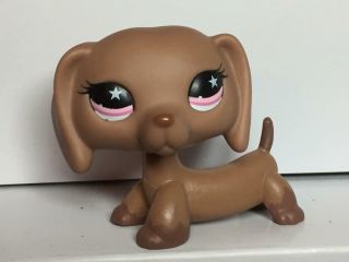 Littlest Pet Shop Dachshund 932 Puppy Dog Tan Dark Paws Pink Star Eyes