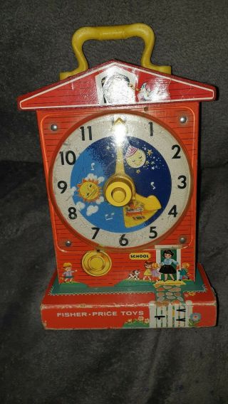 Vintage 1968 Fisher Price Usa Wood Music Box Teaching Clock No.  998