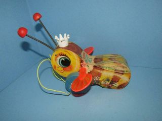 Vintage Fisher Price Queen Buzzy Bee Wooden Pull Toy 444 -
