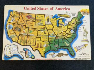 Wooden United States Of America Usa Map Puzzle With Capitals And State Facts