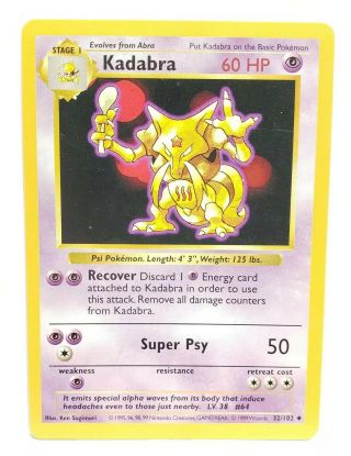 Kadabra Pokemon Wotc Shadowless Base Set Uncommon 32/102
