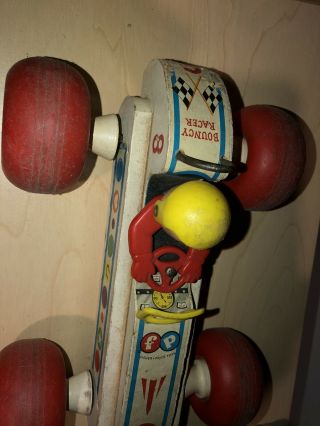 Vintage 1960s Fisher Price Wooden Bouncy Racer Pull Toy Race Car Toy
