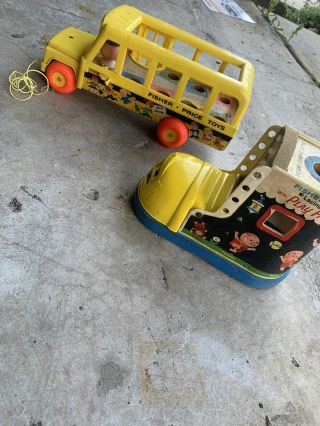 1965 Vintage Fisher Price Lacing Shoe Play Family.  Fisher Price School Bus