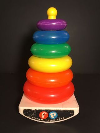 Vtg Fisher Price Rock - A - Stack 627 Toy 6 Rainbow Rings
