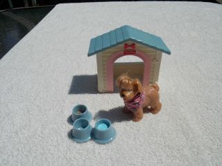 Fisher Price Loving Family Pet Puppy Playtime Dog With Dog House And Food Bowls
