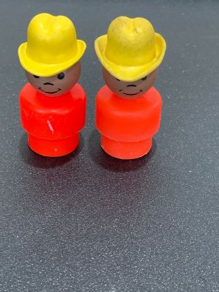 2 Vintage Fisher Price Little People Red African American Boy/cowboy Yellow Hat